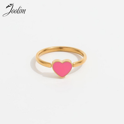 Joolim High End Gold Finish Tarnish Free Romantic Pink Love Heart Rings Trendy PVD покритие от неръждаема стомана бижута на едро