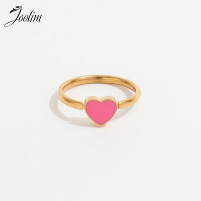 Joolim High End Gold Finish Tarnish Free Romantic Pink Love Heart Rings Trendy PVD покритие от неръждаема стомана бижута на едро