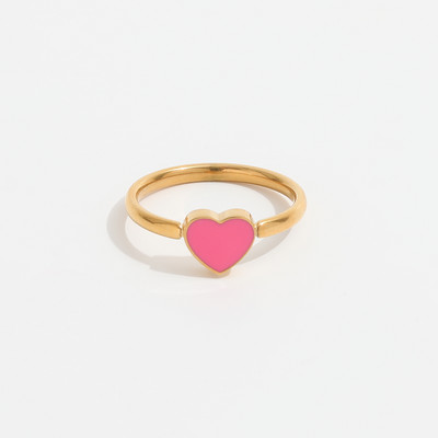 Joolim High End Gold Finish Tarnish Δωρεάν Romantic Pink Love Heart Rings Trendy 18K PVD επιμεταλλωμένα κοσμήματα από ανοξείδωτο χάλυβα Χονδρική
