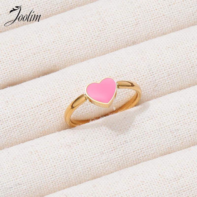 Joolim High End Gold Finish Tarnish Δωρεάν Romantic Pink Love Heart Rings Trendy 18K PVD επιμεταλλωμένα κοσμήματα από ανοξείδωτο χάλυβα Χονδρική