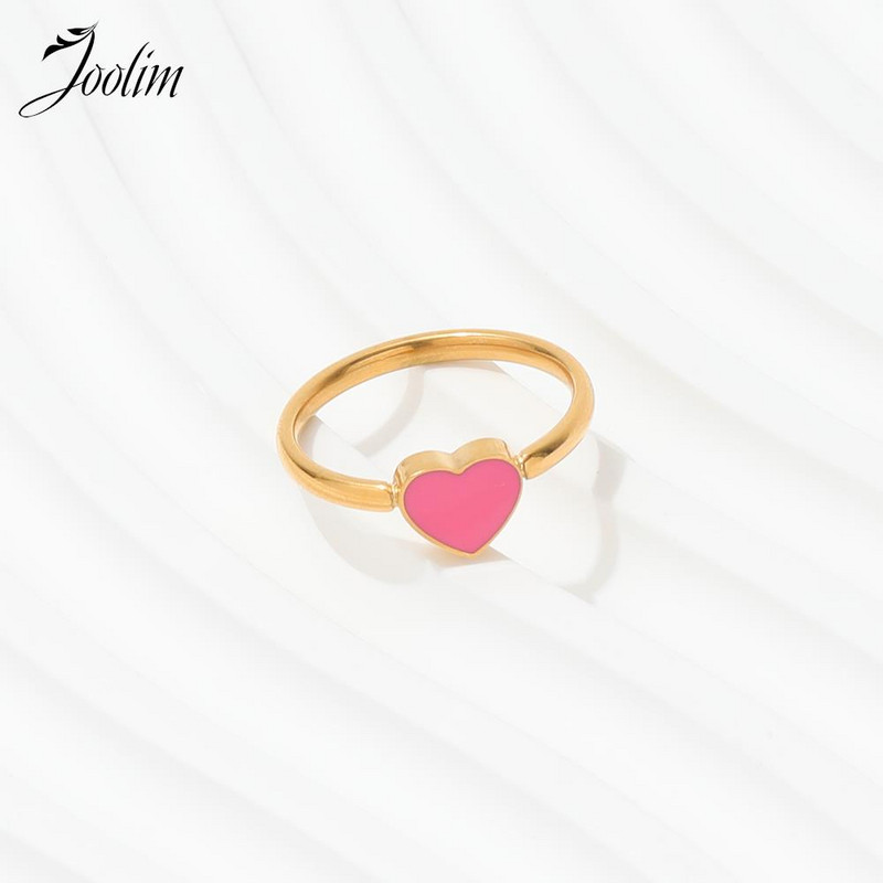 Joolim High End Gold Finish Tarnish Δωρεάν Romantic Pink Love Heart Rings Trendy 18K PVD επιμεταλλωμένα κοσμήματα από ανοξείδωτο χάλυβα Χονδρική