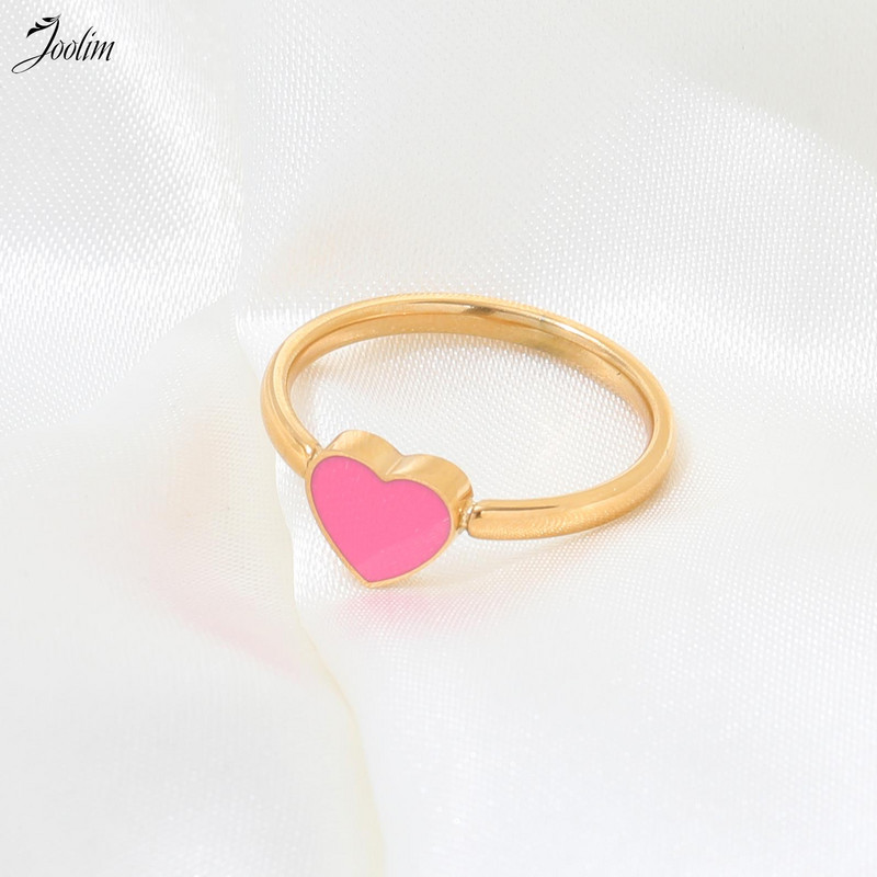 Joolim High End Gold Finish Tarnish Δωρεάν Romantic Pink Love Heart Rings Trendy 18K PVD επιμεταλλωμένα κοσμήματα από ανοξείδωτο χάλυβα Χονδρική