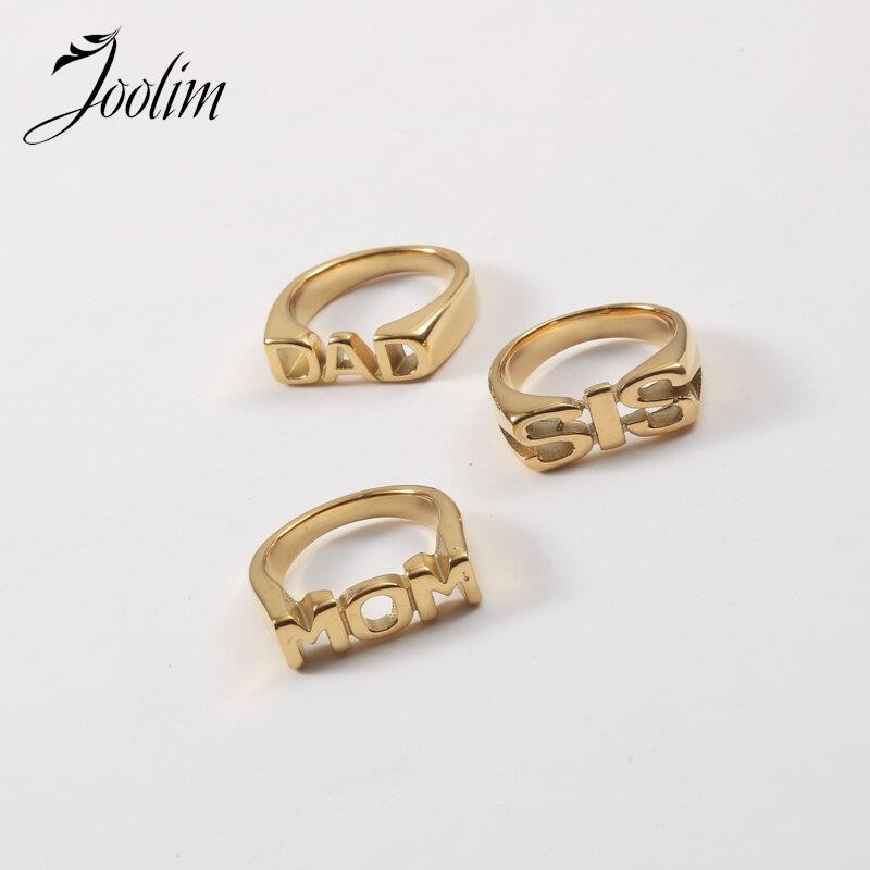 Joolim High End Gold Finish Free Tarnish MOM DAD SISTER Letter Seal Prstenovi Trendy za žene Veleprodaja nakita od nehrđajućeg čelika