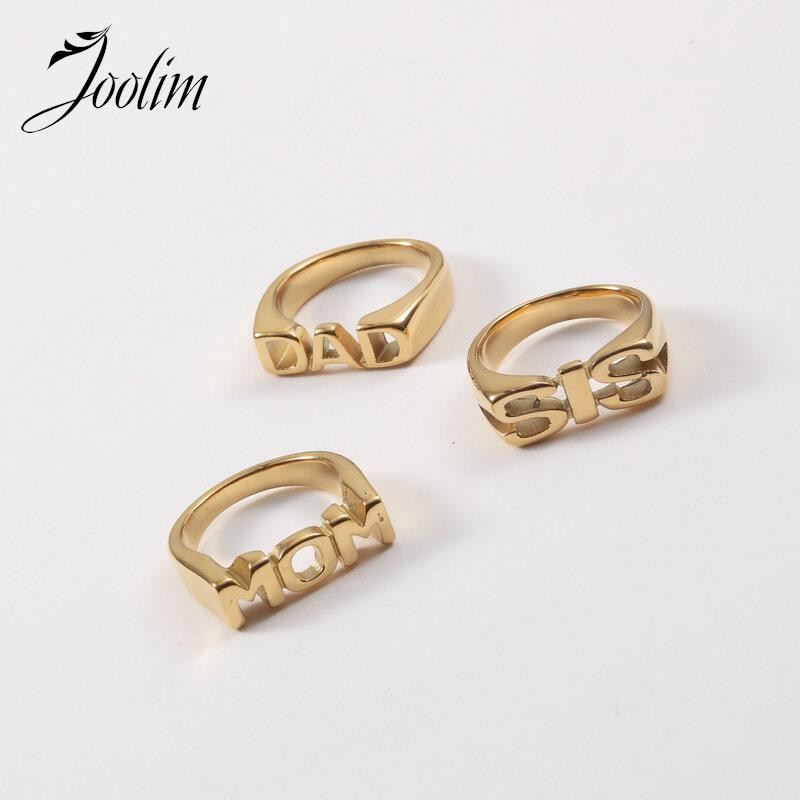 Joolim High End Gold Finish Free Tarnish MOM DAD SISTER Letter Seal Prstenovi Trendy za žene Veleprodaja nakita od nehrđajućeg čelika