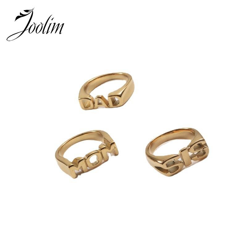 Joolim High End Gold Finish Free Tarnish MOM DAD SISTER Letter Seal Prstenovi Trendy za žene Veleprodaja nakita od nehrđajućeg čelika