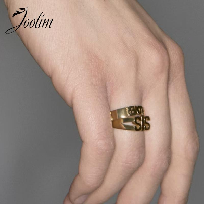 Joolim High End Gold Finish Free Tarnish MOM DAD SISTER Letter Seal Prstenovi Trendy za žene Veleprodaja nakita od nehrđajućeg čelika