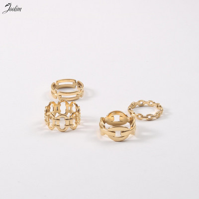 Joolim High End Gold Finish Tarnish Free Модни кухи верижни пръстени Модерни за жени Бижута от неръждаема стомана на едро