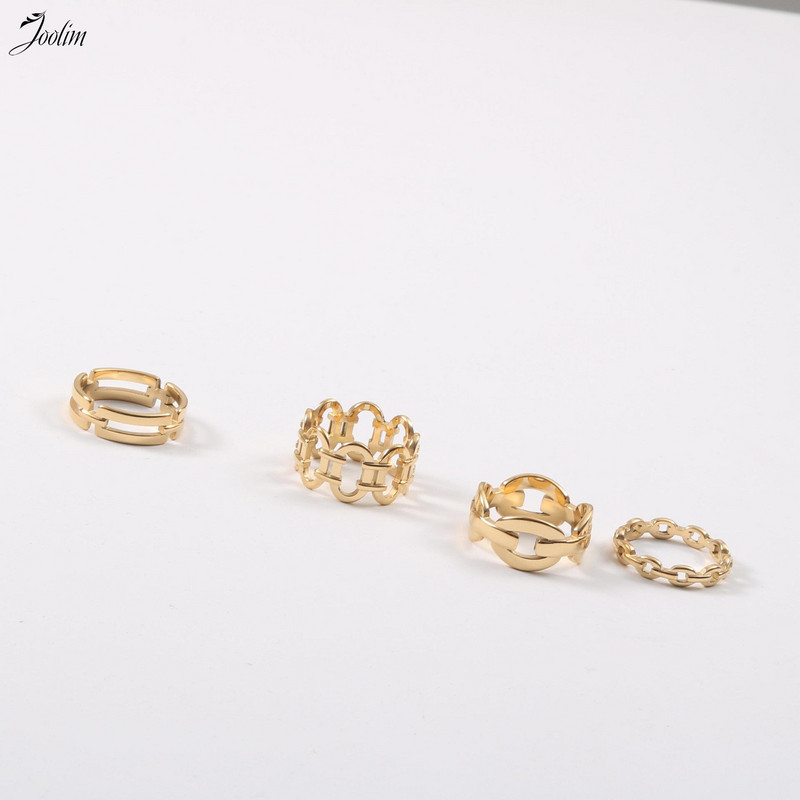 Joolim High End Gold Finish Tarnish Free Modni šuplji lančani prstenovi Trendy za žene Veleprodaja nakita od nehrđajućeg čelika