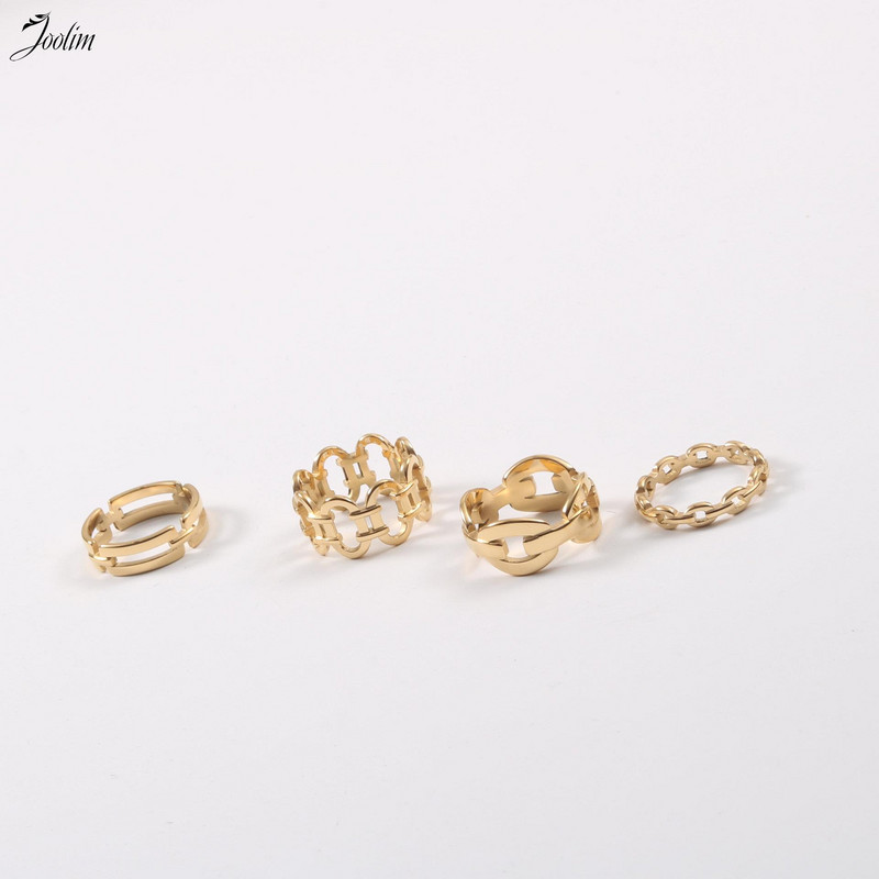 Joolim High End Gold Finish Tarnish Free Modni šuplji lančani prstenovi Trendy za žene Veleprodaja nakita od nehrđajućeg čelika