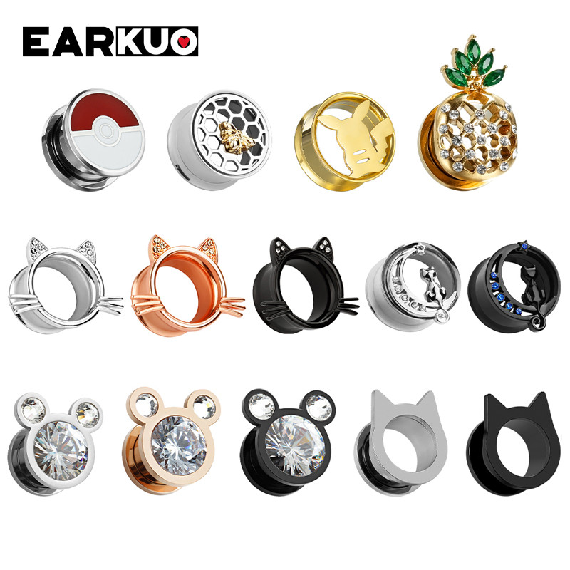 EARKUO Hot Selling Mačka Šišmiš Pčela Ananas Tuneli za bušenje ušiju od nehrđajućeg čelika Ekspanderi Nakit za tijelo Nosila za naušnice 2 KOM.