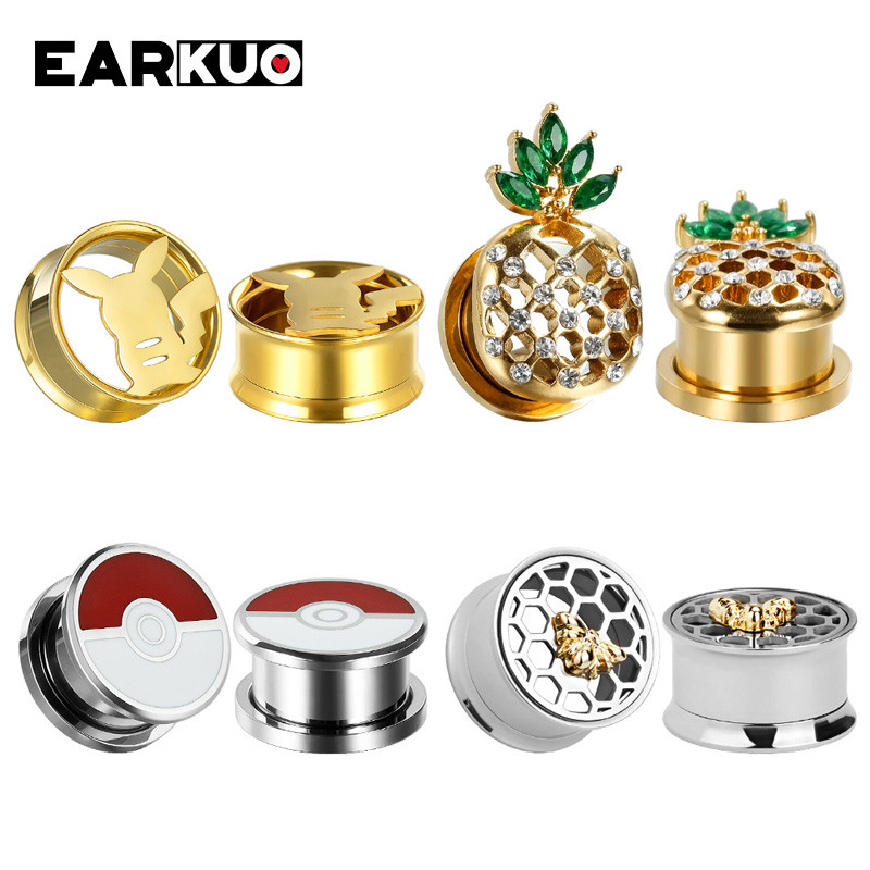 EARKUO Hot Selling Mačka Šišmiš Pčela Ananas Tuneli za bušenje ušiju od nehrđajućeg čelika Ekspanderi Nakit za tijelo Nosila za naušnice 2 KOM.