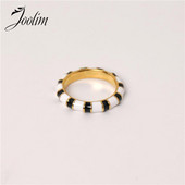 Joolim vrhunska zlatna obrada Vodootporni modni crno-bijeli emajlirani prstenovi sa zebrastim prugama Veleprodaja nakita od nehrđajućeg čelika