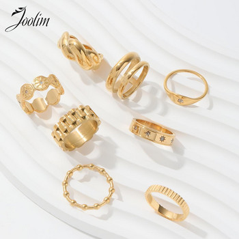 Joolim High End Gold Finish Αδιάβροχο φινετσάτο πεντάγωνο δαχτυλίδια ζιργκόν Αξεσουάρ για γυναίκες Κοσμήματα από ανοξείδωτο χάλυβα Χονδρική