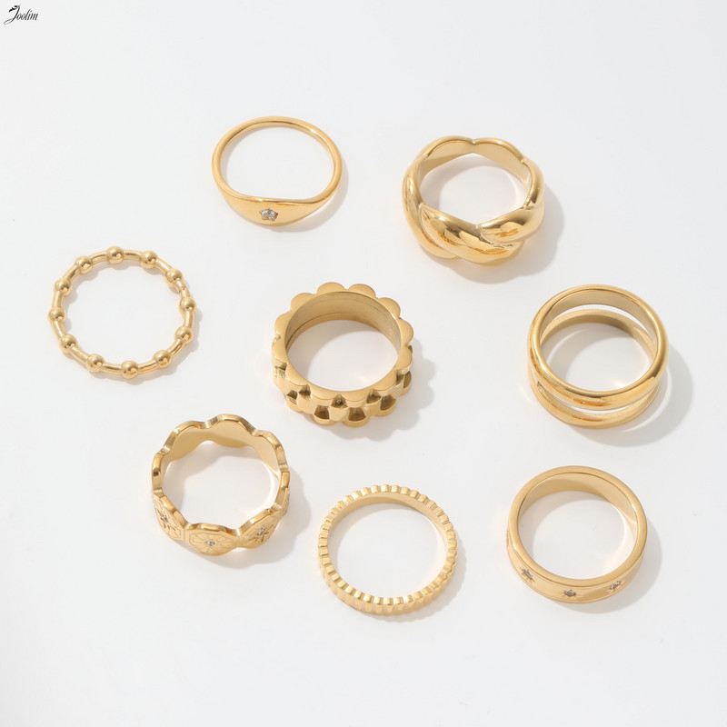 Joolim vrhunska zlatna obrada, vodootporni fini peterokutni cirkonski prstenovi Dodaci za žene Veleprodaja nakita od nehrđajućeg čelika