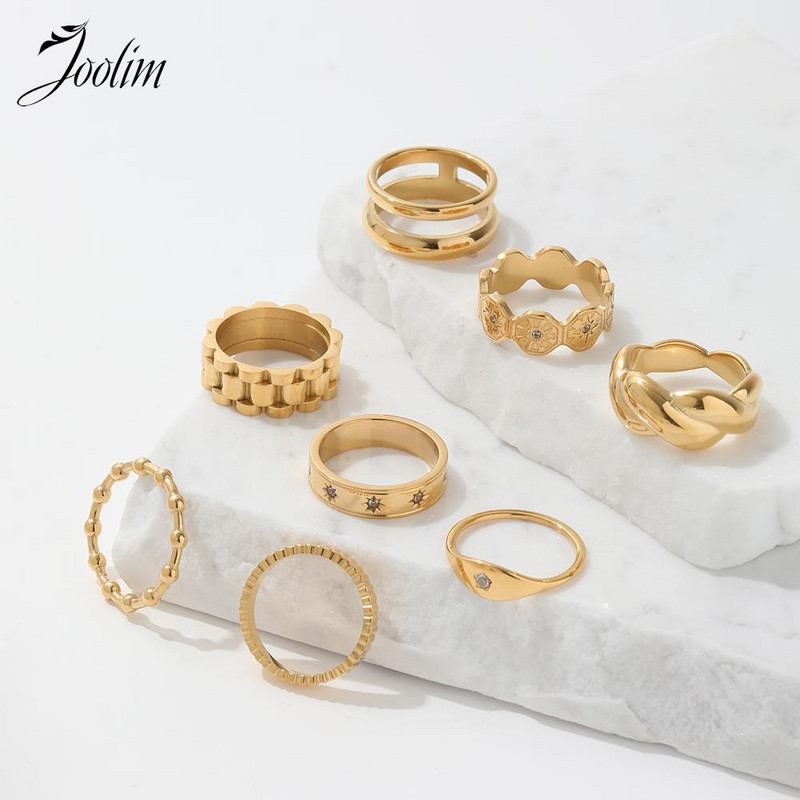 Joolim vrhunska zlatna obrada, vodootporni fini peterokutni cirkonski prstenovi Dodaci za žene Veleprodaja nakita od nehrđajućeg čelika