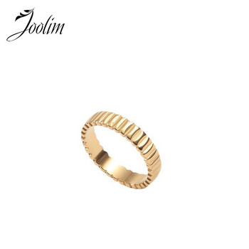 Joolim High End Gold Finish Non Tarnish Μόδα στενά πλισέ δαχτυλίδια 18 καράτια PVD επιμεταλλωμένα κοσμήματα από ανοξείδωτο χάλυβα Χονδρική
