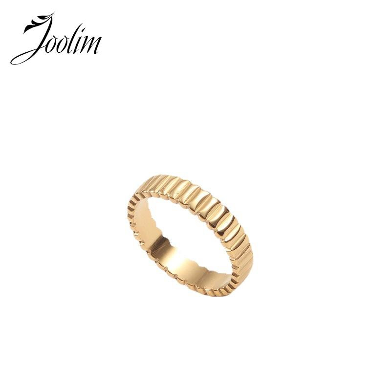 Joolim augstākās klases zelta apdare, neaptraipa, modes šauri kroku gredzeni ar 18 K PVD pārklājumu nerūsējošā tērauda juvelierizstrādājumu vairumtirdzniecība