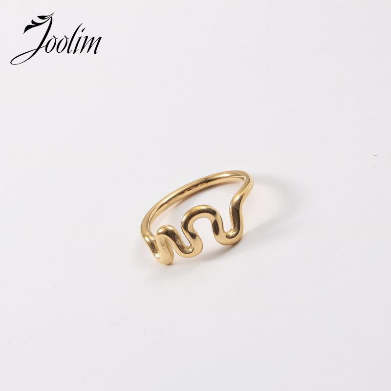 Joolim High End Gold Finish Free Tarnish Jedinstveno prstenje sa apstraktnim zakrivljenim linijama Trendy za žene Veleprodaja nakita od nehrđajućeg čelika