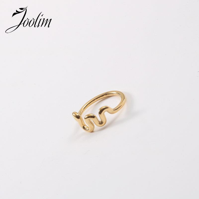 Joolim High End Gold Finish Free Tarnish Jedinstveno prstenje sa apstraktnim zakrivljenim linijama Trendy za žene Veleprodaja nakita od nehrđajućeg čelika