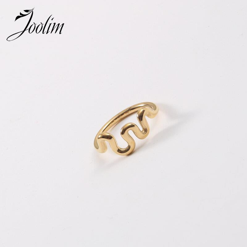 Joolim High End Gold Finish Free Tarnish Jedinstveno prstenje sa apstraktnim zakrivljenim linijama Trendy za žene Veleprodaja nakita od nehrđajućeg čelika