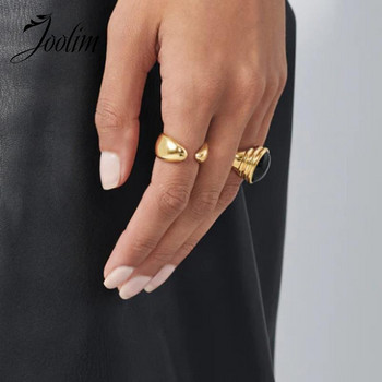 Joolim High End Gold Finish Simple Classic Fat Curved ανοιγόμενα δαχτυλίδια αδιάβροχη τάση για γυναίκες Κοσμήματα από ανοξείδωτο χάλυβα Χονδρική