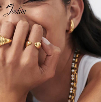 Joolim High End Gold Finish Simple Classic Fat Curved ανοιγόμενα δαχτυλίδια αδιάβροχη τάση για γυναίκες Κοσμήματα από ανοξείδωτο χάλυβα Χονδρική