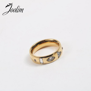Joolim от висок клас 18-каратово злато PVD без потъмняване Цирконови пръстени с периферна форма за жени 2022 Бижута от неръждаема стомана на едро