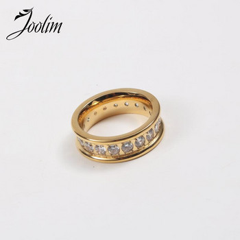 Joolim от висок клас 18-каратово злато PVD без потъмняване Цирконови пръстени с периферна форма за жени 2022 Бижута от неръждаема стомана на едро