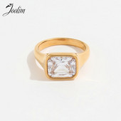 Joolim augstas klases zelta PVD moderni taisnstūra cirkona gredzeni sievietēm nerūsējošā tērauda juvelierizstrādājumu vairumtirdzniecība