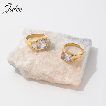 Joolim High End Gold PVD Модни правоъгълни пръстени с циркон за жени Бижута от неръждаема стомана на едро