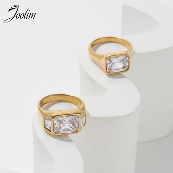 Joolim High End Gold PVD Модни правоъгълни пръстени с циркон за жени Бижута от неръждаема стомана на едро