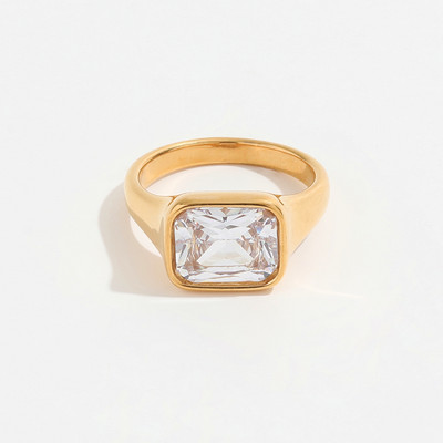 Joolim augstas klases zelta PVD moderni taisnstūra cirkona gredzeni sievietēm nerūsējošā tērauda juvelierizstrādājumu vairumtirdzniecība