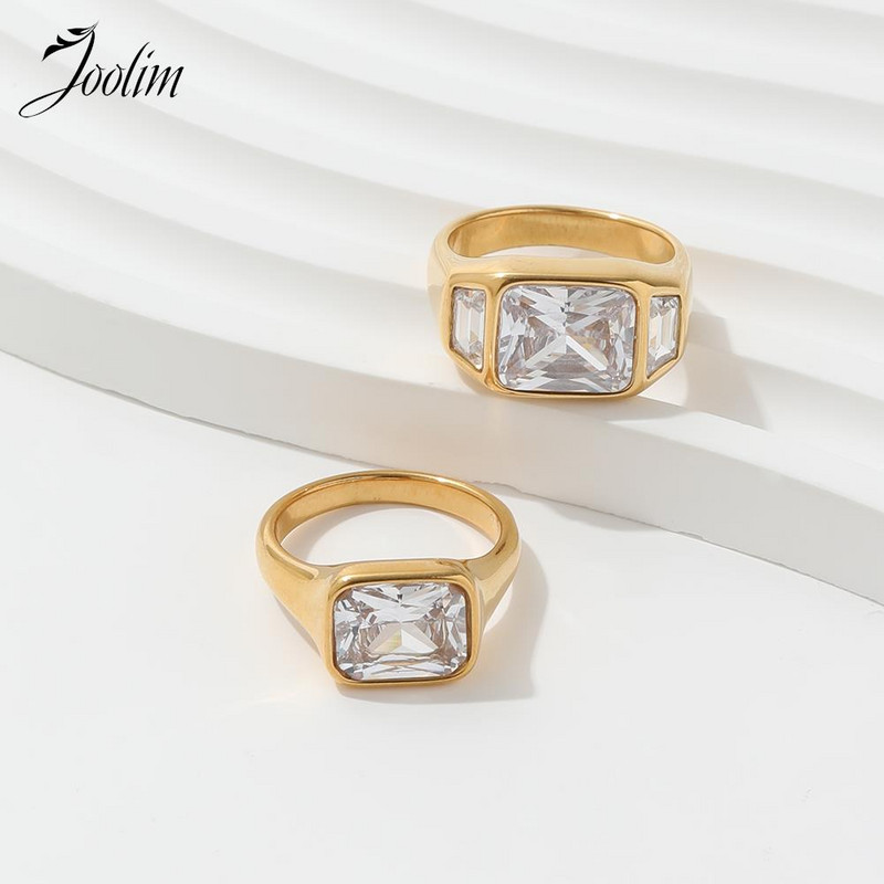Joolim augstas klases zelta PVD moderni taisnstūra cirkona gredzeni sievietēm nerūsējošā tērauda juvelierizstrādājumu vairumtirdzniecība
