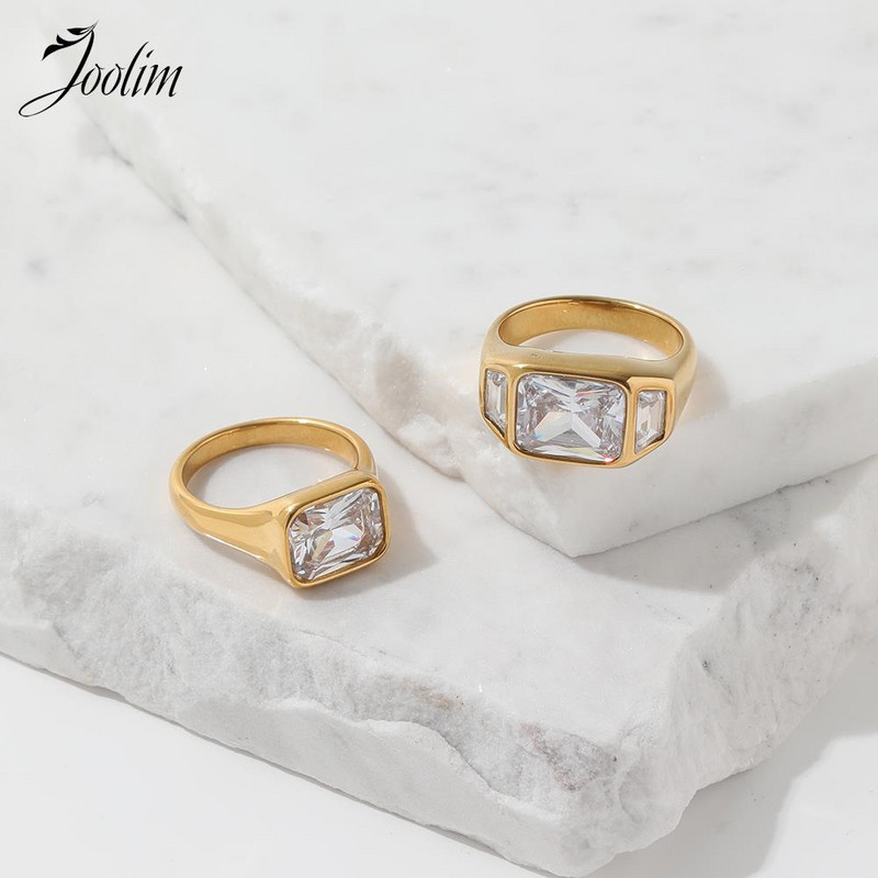 Joolim augstas klases zelta PVD moderni taisnstūra cirkona gredzeni sievietēm nerūsējošā tērauda juvelierizstrādājumu vairumtirdzniecība