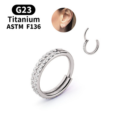 1PS Novi G23 Titanium Dva reda cirkona Visokokvalitetni Visokocjenovni Segment Prstena Otvor Mali Septum Nozdrva Uho Ho