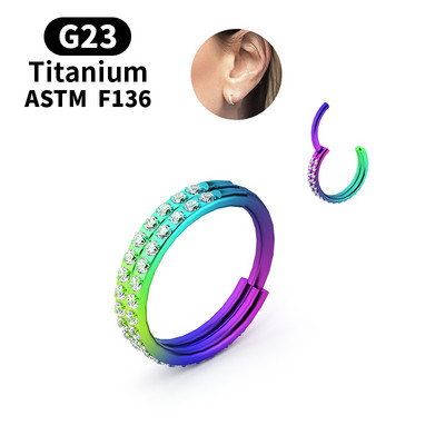 1PS Novi G23 Titanium Dva reda cirkona Visokokvalitetni Visokocjenovni Segment Prstena Otvor Mali Septum Nozdrva Uho Ho
