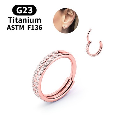 1PS Novi G23 Titanium Dva reda cirkona Visokokvalitetni Visokocjenovni Segment Prstena Otvor Mali Septum Nozdrva Uho Ho