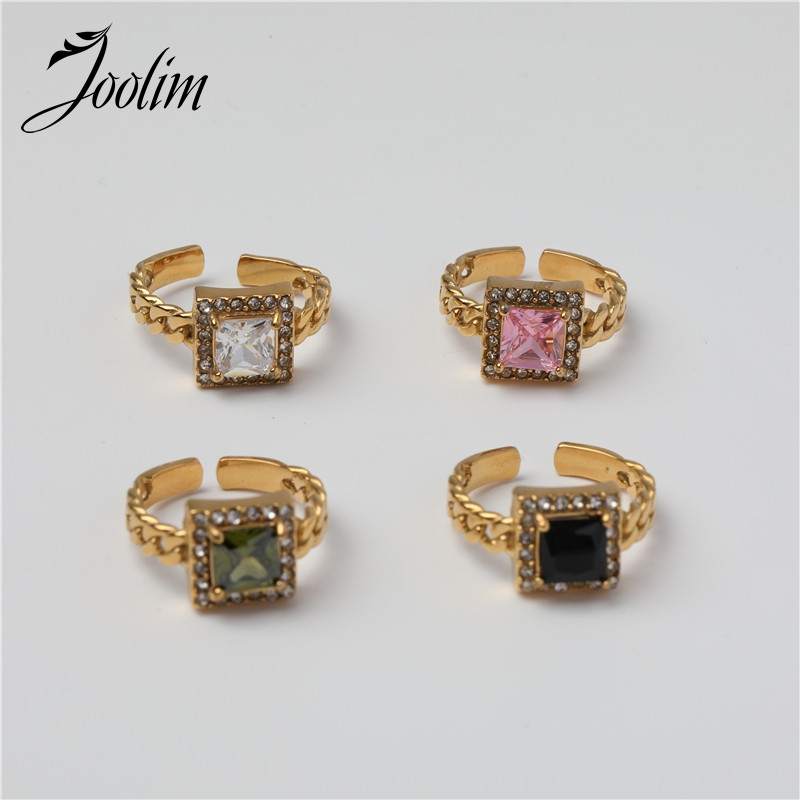 Joolim High End PVD Vodootporno bijelo crno školjkasto cirkonsko prstenje za žene Veleprodaja nakita od nehrđajućeg čelika