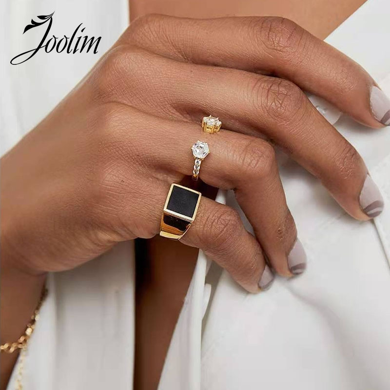 Joolim pozlaćeni prstenovi od nehrđajućeg čelika od crne epoksidne smole 2020. Nakit
