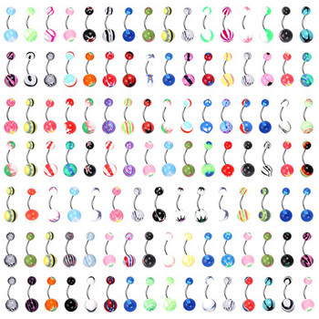 30/50PC Смесени цветни акрилни пръстени за пъпа от неръждаема стомана за жени, момичета, корем, пиърсинг на пъпа Бижута за тяло на едро