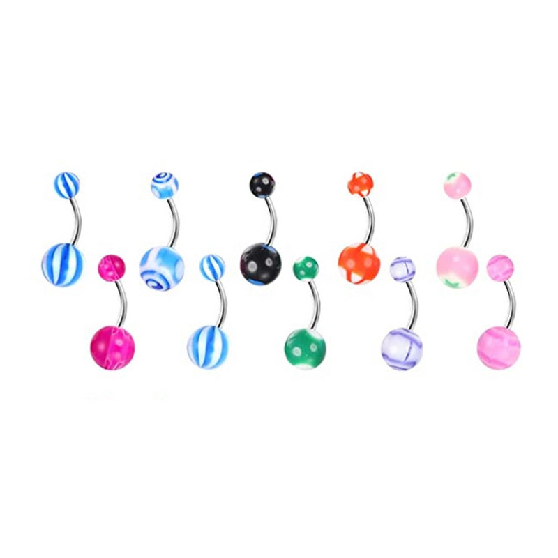 30/50PC jauktas krāsas akrila nerūsējošā tērauda nabas gredzeni sievietēm, meitenēm vēdera nabas pīrsings ķermeņa rotaslietas vairumtirdzniecība