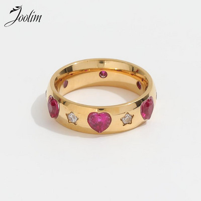 Joolim от висок клас златни PVD водоустойчиви кръгли пръстени със сърце с циркон за жени Бижута от неръждаема стомана на едро
