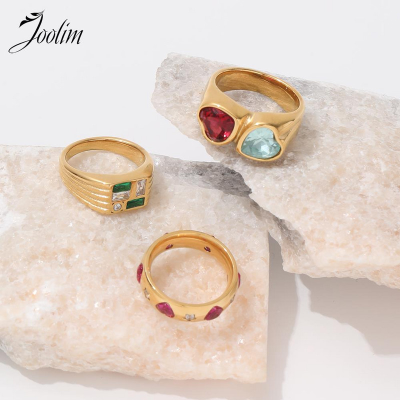 Joolim High End zlatni PVD vodootporni kružni cirkonski prstenovi za žene od nehrđajućeg čelika Veleprodaja nakita