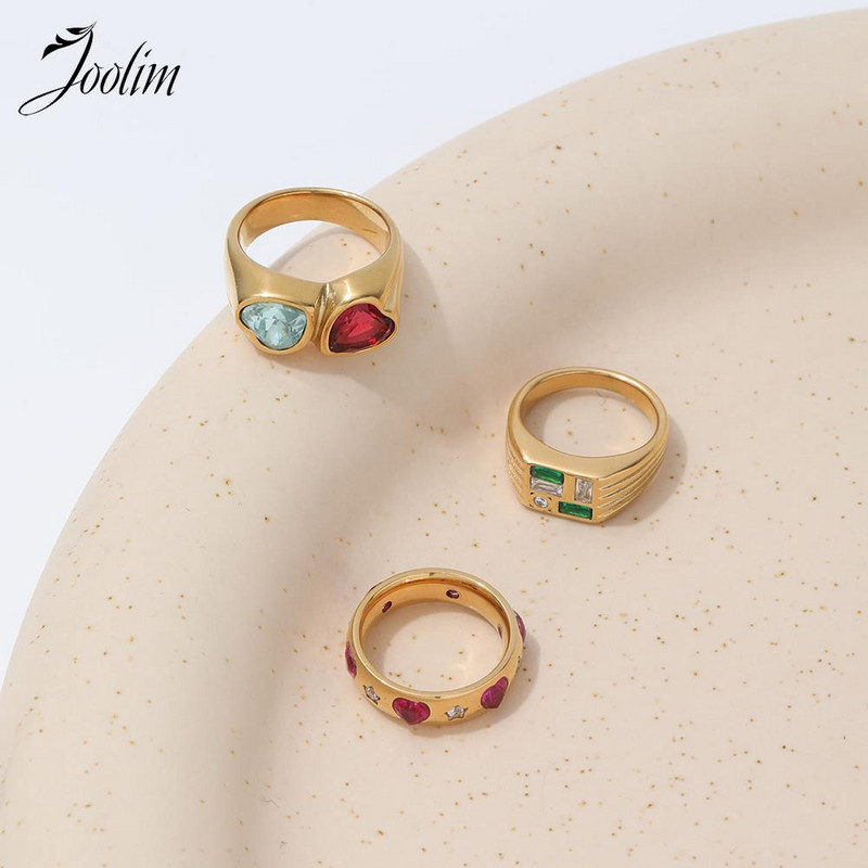 Joolim High End zlatni PVD vodootporni kružni cirkonski prstenovi za žene od nehrđajućeg čelika Veleprodaja nakita