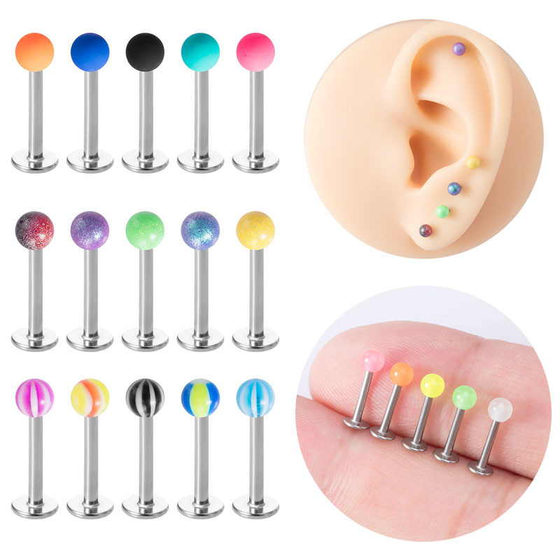 5gab Labret lūpu gredzens ar auskaru ausu caurduršanas stienis Ķirurģiskā tērauda skrimšļa daiva akrils Tragus Helix Monroe skrūvējamas ķermeņa rotaslietas