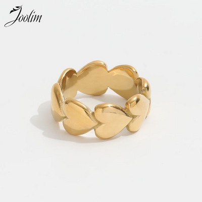 Joolim High End Gold PVD NO Fade Сърцевидни пръстени с показалец за жени Бижута от неръждаема стомана на едро