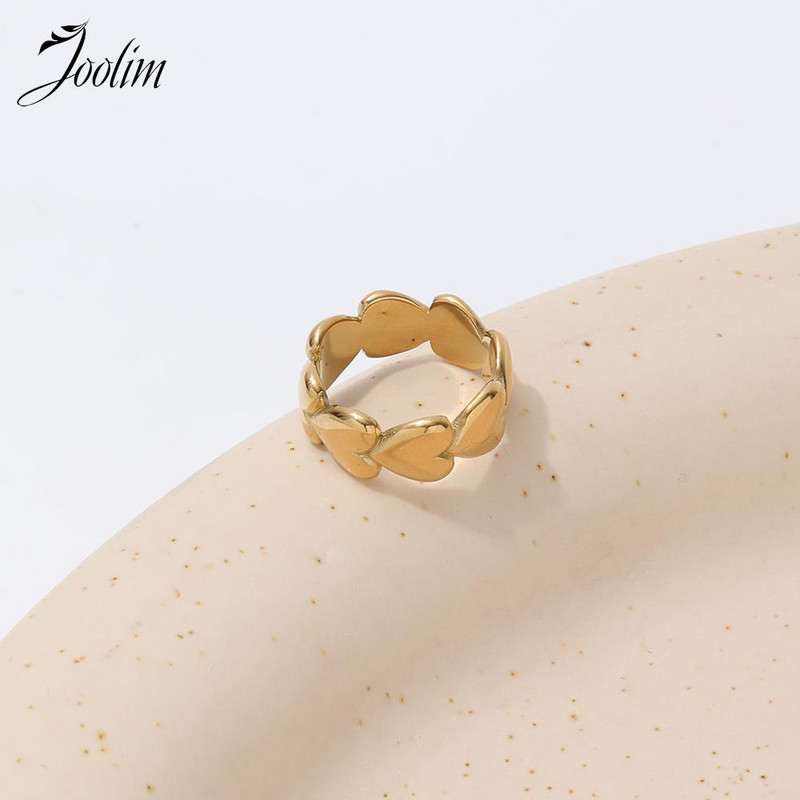 „Joolim High End Gold PVD NO Fade“ širdies formos rodomųjų pirštų žiedai moterims nerūdijančio plieno papuošalų didmeninė prekyba