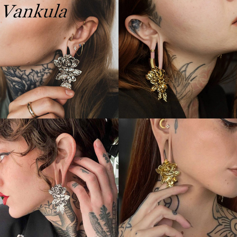 Vankula 2 kom Novi cvjetni utezi za vješalice za rastegnute uši Mjerači Čepići za uši od nehrđajućeg čelika Mjerači Komplet za rastezanje Nakit za tijelo