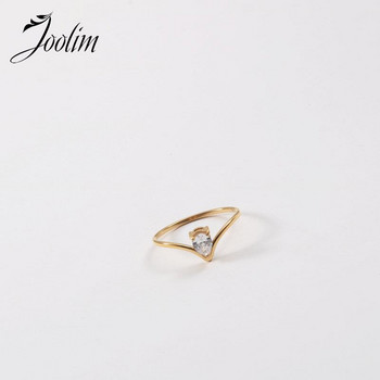 Joolim High End Gold Finish Non Tarnish Изискани пръстени с капка вода Циркон Модерни за жени Бижута от неръждаема стомана на едро