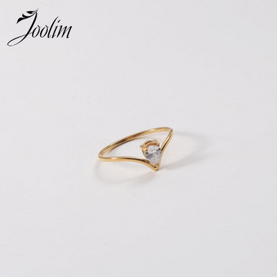 Joolim High End Gold Finish Non Tarnish Изискани пръстени с капка вода Циркон Модерни за жени Бижута от неръждаема стомана на едро